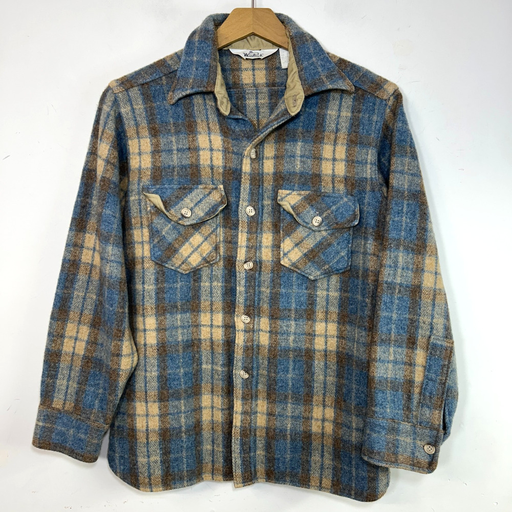 Woolrich Buffalo Plaid Wool Barn Chore Blanket Shirt Jacket Shacket Womens M USA